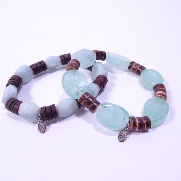 Neiman Marcus Lee Angel Seafoan Resin Wood Link Stackable Bracelet NWT 210 - Picture 2 of 10